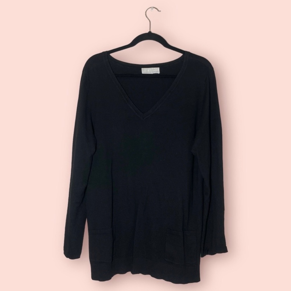 Carolyn Taylor Long Black Sweater Dress With Front Pockets - Size: XL
